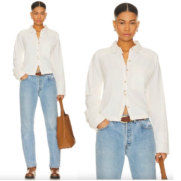 FREE PEOPLE x We The Free Classic Oxford Top in Ivory Combo Size X-Large - Picture 1 of 11